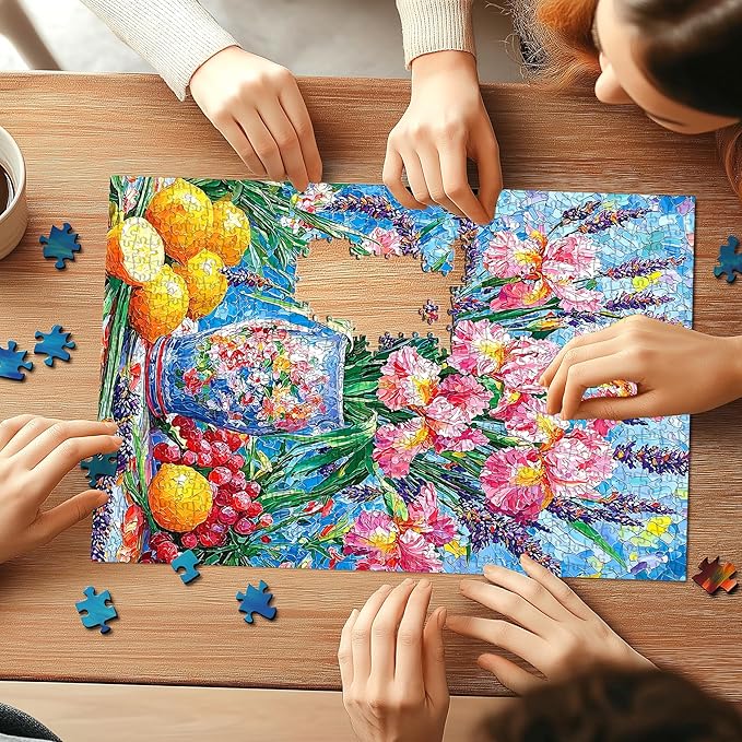 Colorful Floral 500 Piece Jigsaw Puzzles for Adults Vintage Vase with Iris Flower Still Life Art Puzzles with Letters on Back Perfect for Family Seniors Game Nights Adult (23”x15”)