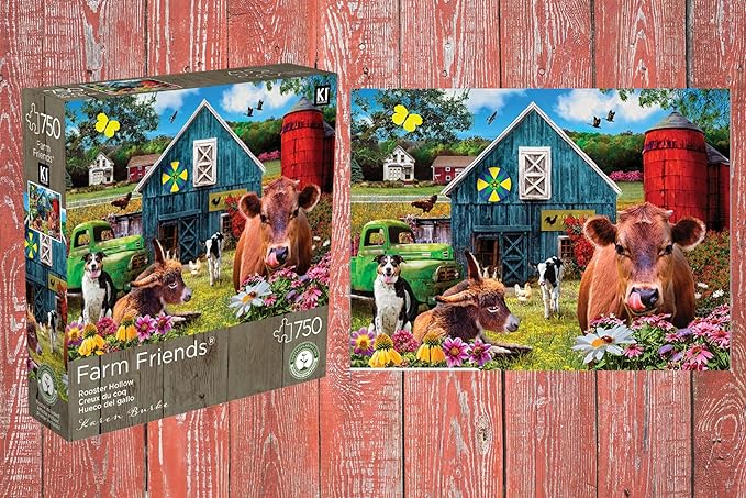 750 Piece Puzzle for Adults – Karen Burke Rooster Hollow Farm Country Jigsaw Puzzle 27x20 – Difficult, Hard & Challenging Country Farm Scene – Colorful Artwork Jigsaw Puzzle for Adults and Teens