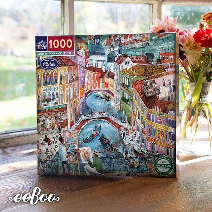 eeBoo 1000 Piece Puzzle - Artists in Venice Jigsaw Puzzle for Adults, Square 23" x 23" Made with Recycled Board & Vegetable-Based Ink