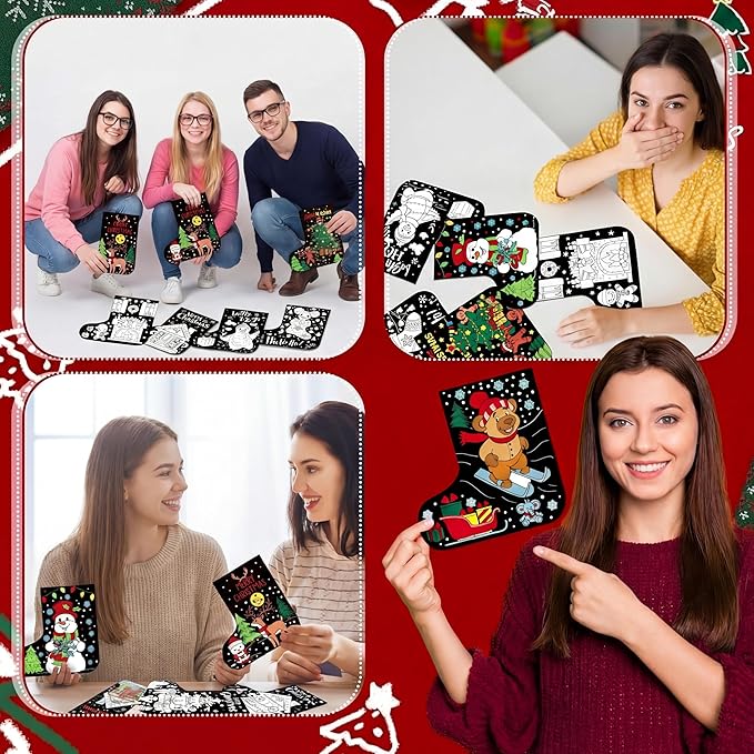 Zhanmai 30 Pcs Color Your Own Christmas Crafts Stockings Posters Bulk Painting Crafts DIY Your Own Santa Claus Snowman Stockings Poster for Xmas Party Holiday Activities