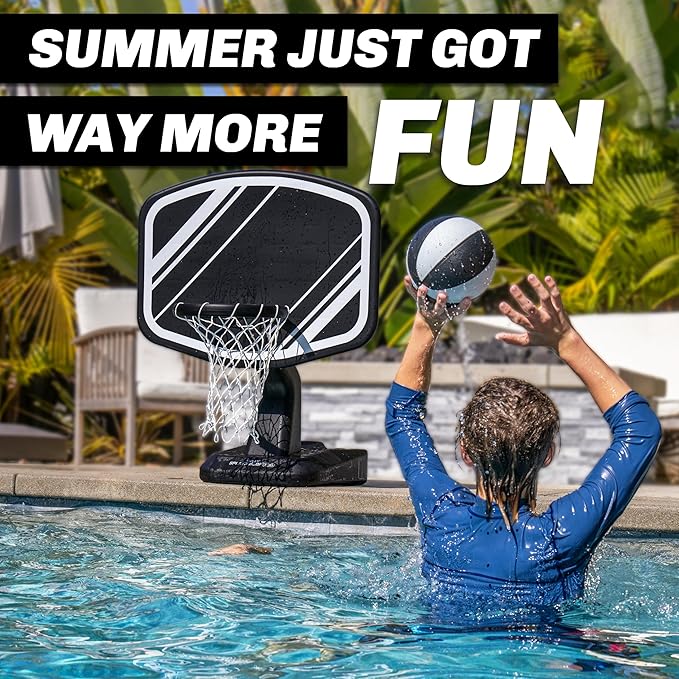 GoSports Splash Hoop PRO Swimming Pool Basketball Game - Includes Poolside Water Basketball Hoop, 2 Balls and Pump - Black