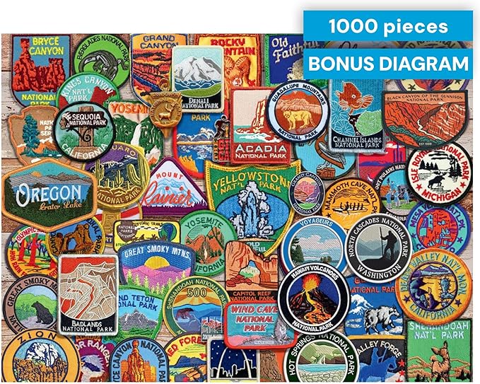 Buffalo Games - National Park Patches - Lewis T. Johnson - 1000 Piece Jigsaw Puzzle for Adults - Colorful Travel Puzzle for Nature Fans and Hikers - Finished Size 26.75 x 19.75