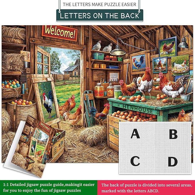 Chicken Coop Puzzles for Adults 1000 Piece, Jigsaw Puzzles for Adults, Adult Challenging Game Toys, Impossible Puzzle, Family Decoration Puzzle