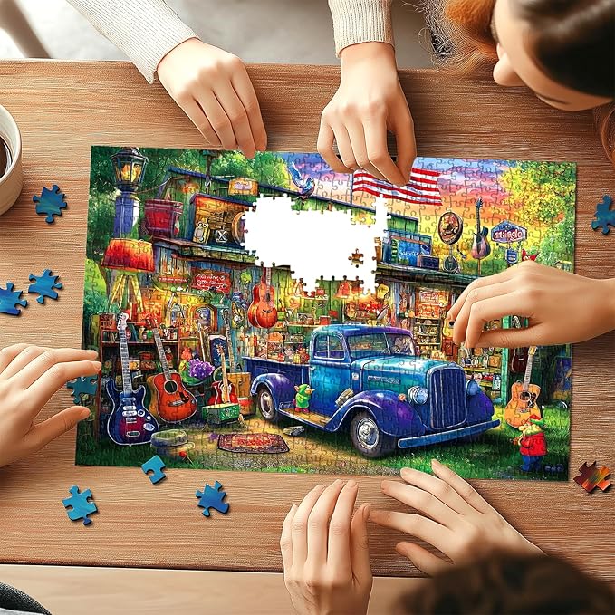 1000 Piece Puzzle for Adults, Vintage Musical Instrument Store Jigsaw Puzzles, Colorful Funny Puzzle, Perfectly Fitting Pieces, Home Decor Birthday Party Gift for Adults Seniors 27.5" x 19.7"
