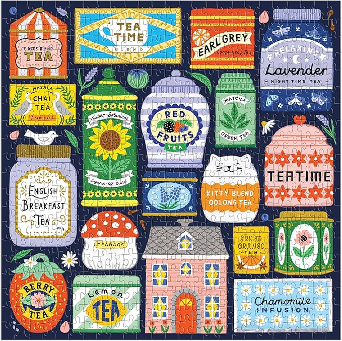 Galison Spot of Tea – 500 Piece Jigsaw Puzzle Featuring Charming Illustrations of A Variety of Tea Packets from Around The World