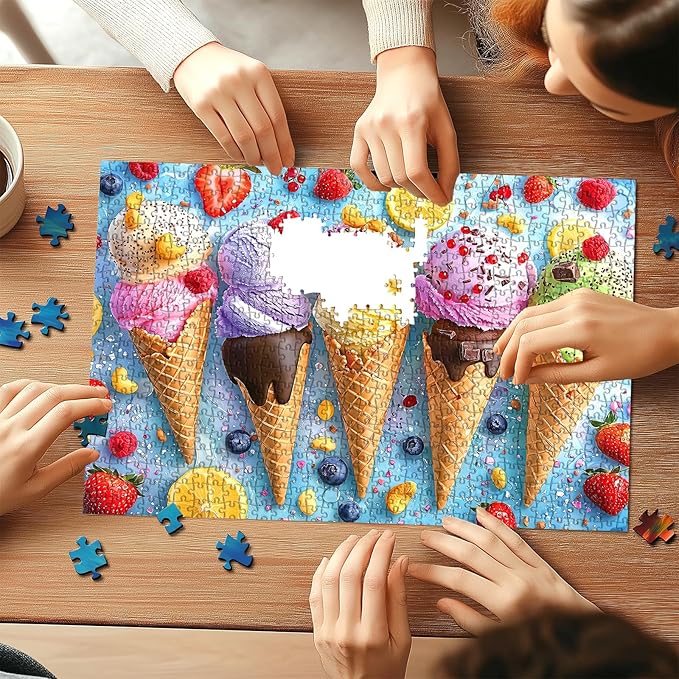 500 Piece Puzzle for Adults, Jigsaw Puzzles with Ice Cream Cones with Fruit, Funny Puzzle, Perfectly Fitting Pieces, Home Decor Birthday Party Gift for Adults Seniors 23"x15"