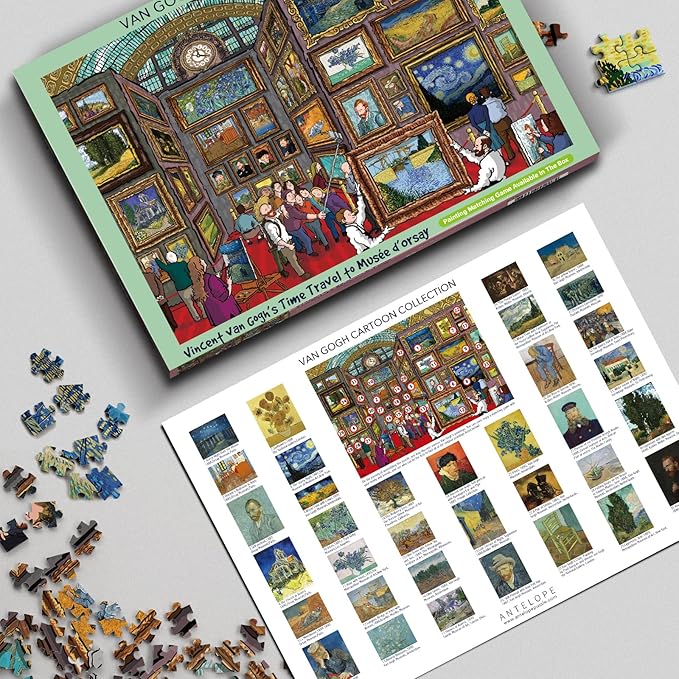 Antelope 2 in 1 1000 Piece Puzzle Bundle - Van Gogh's Time Travel to Muse Da Orsay & Pablo Picasso Studio