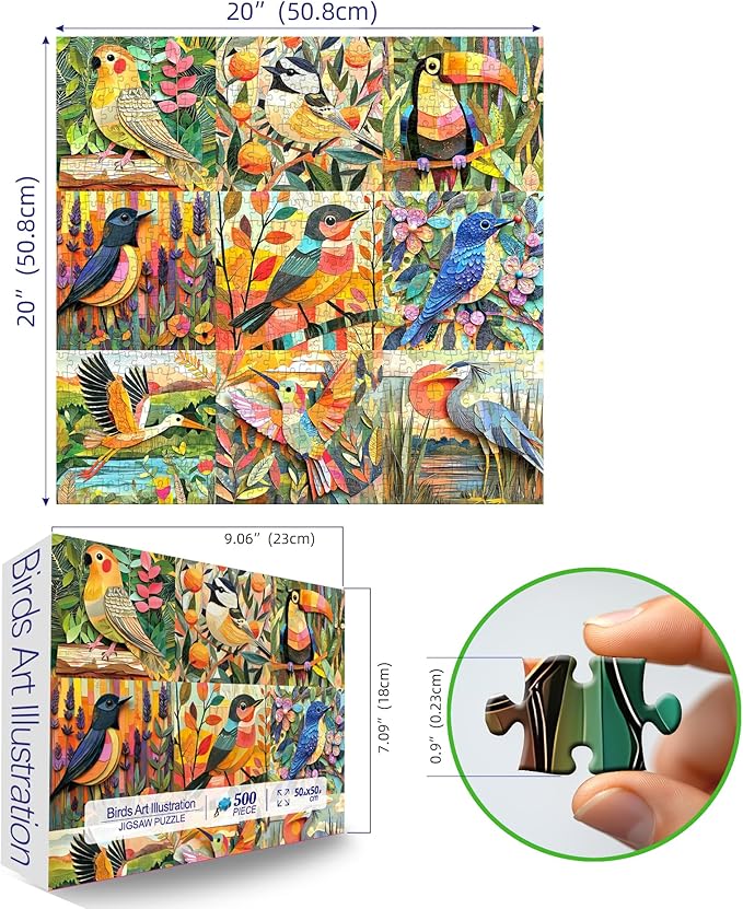 Art Birds 500 Piece Puzzles for Adults, Funny Puzzle for Adults, Hard Challenge Art Jigsaw Puzzles, for Gifts Birthday Party Games Family, 20 X 20 in Dust Free Puzzle