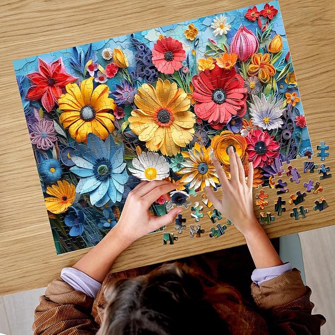 300 Pieces Puzzle for Adults | Colorful Flower Large Piece Puzzle | Recycled Cardboard Puzzles 300 Pieces | Challenging Game Home Decor Birthday Party Gift Toy for Adults Kids Seniors 20.5 * 15 inch