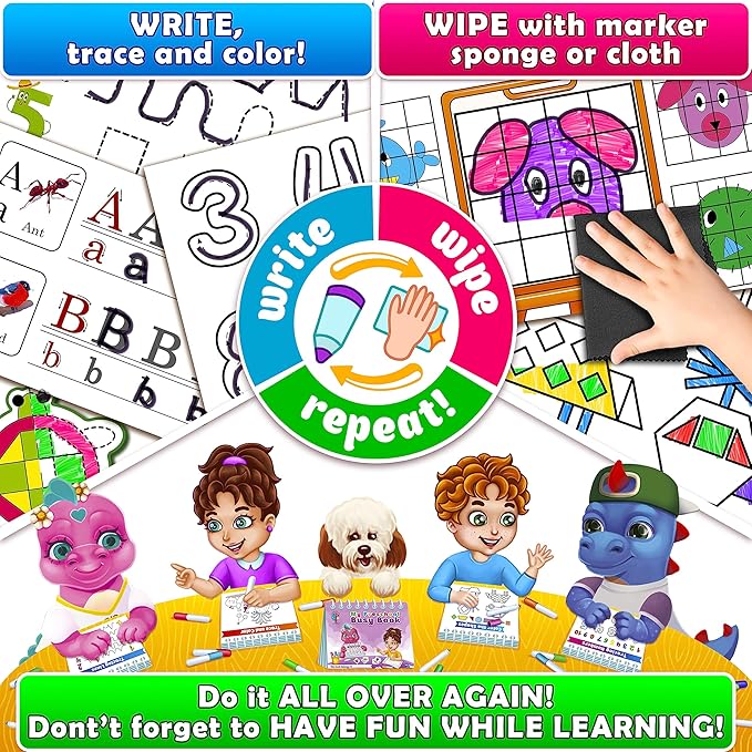 Curious 2 Learn Montessori Busy Book for Toddlers Ages 3–5 – Premium Thick Pages, Preassembled Learning Binder with 28 Activities, Travel Bag & 8 Markers – Durable Educational Montessori Toy