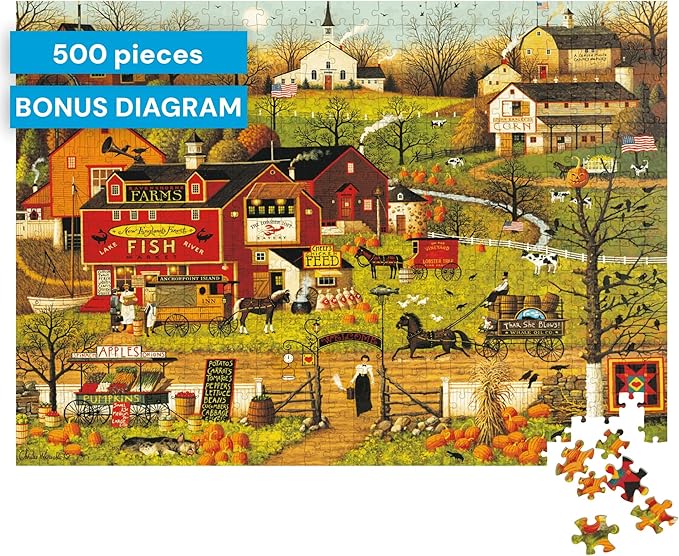 Buffalo Games - Blackbirds Roost at Mill Creek - Charles Wysocki - 500 Piece Autumn Jigsaw Puzzle for Adults - Fall Harvest Americana Scene - Cozy Puzzle for Game Nights