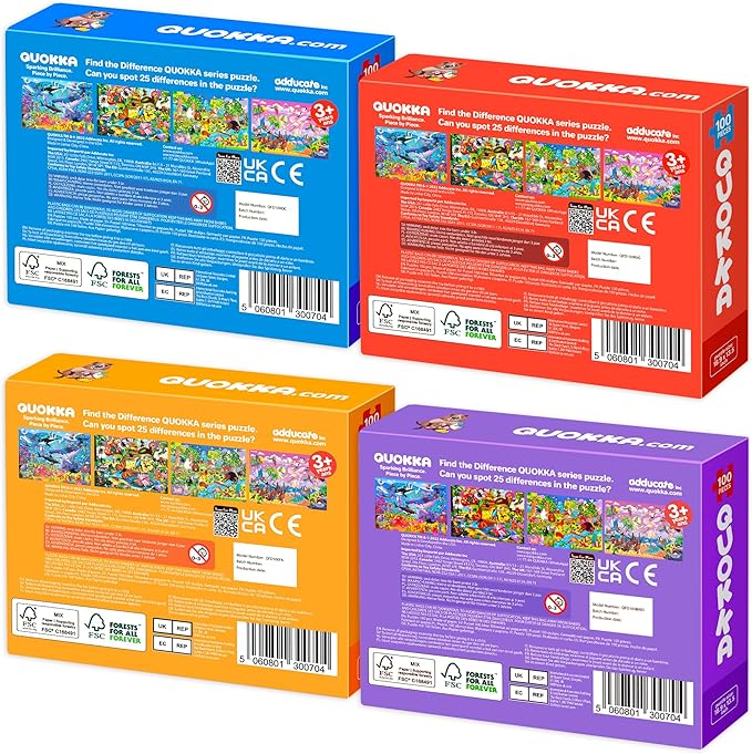 QUOKKA 100 Piece Puzzles for Kids Ages 4-6 – 4 Jigsaw Puzzles for Kids Ages 6-8 – Search and Find Game with Ocean Forest Animals for Childrens 5-8 – Learning Educational Toys for Boys and Girls 8-11