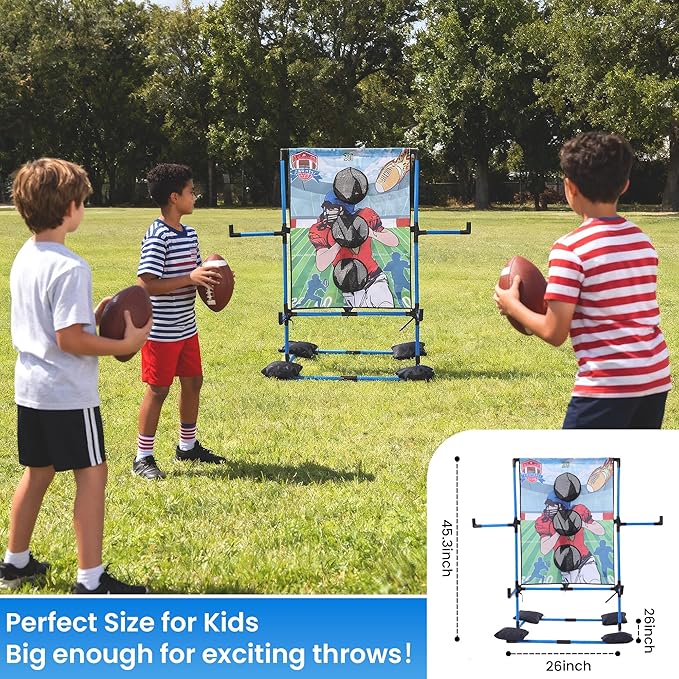 MABOZOO 2-in-1 Football Toss & Ring Toss Game Set for Kids, Dual Mode Indoor Outdoor Toys with 3 Inflatable Balls and 6 Rings, Football Throwing Target Games for Boys Girls 3-12
