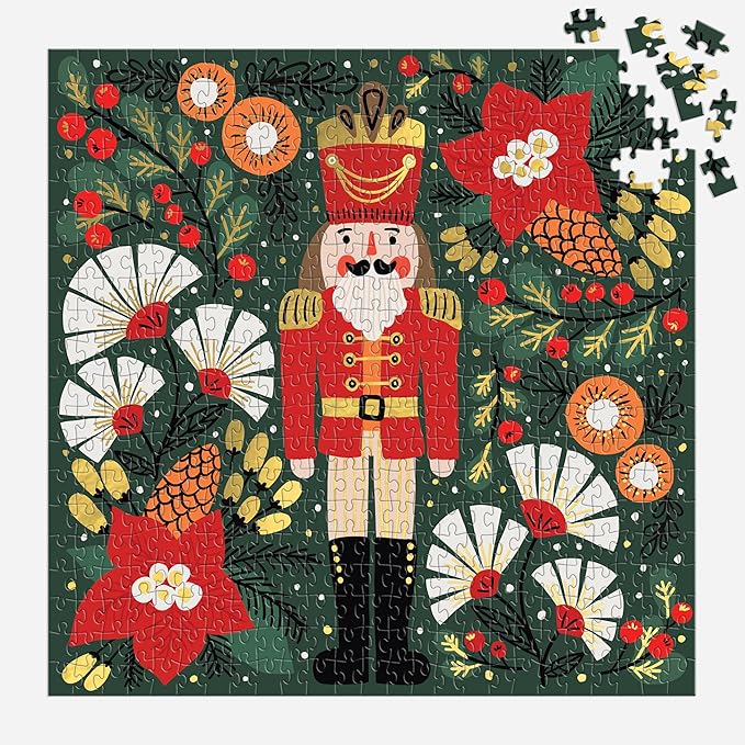 Galison Merry Nutcracker – 500 Piece Foil Jigsaw Puzzle Featuring Charming Artwork of The Famous Wooden Christmas Toy Soldier