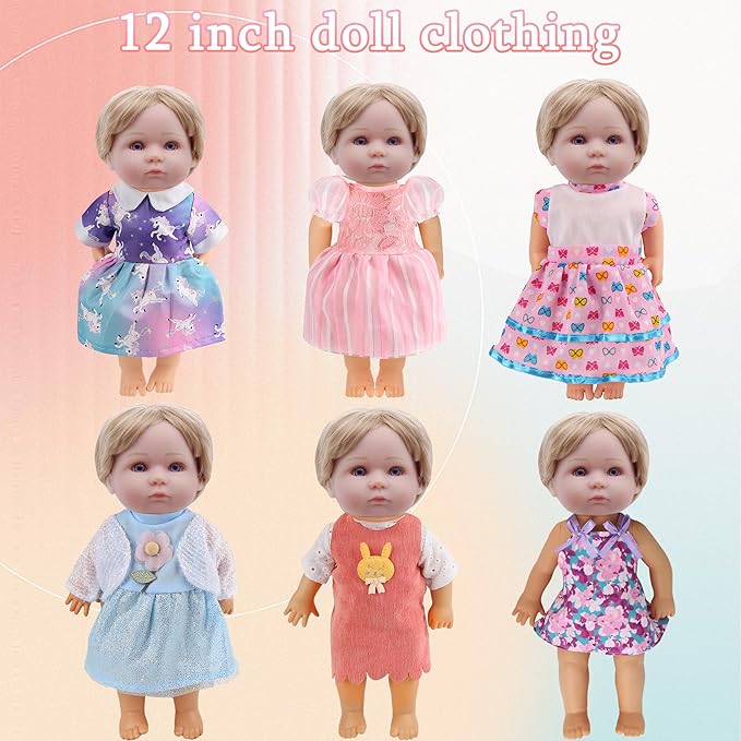 6 Sets Doll Clothes for 10-12 Inch Dolls - Princess Dresses, Gowns, Swimsuit & Outfits for Baby Alive & Similar Dolls, Cute Toddler Girl Boy Gift Accessories (Pink/Colorful)