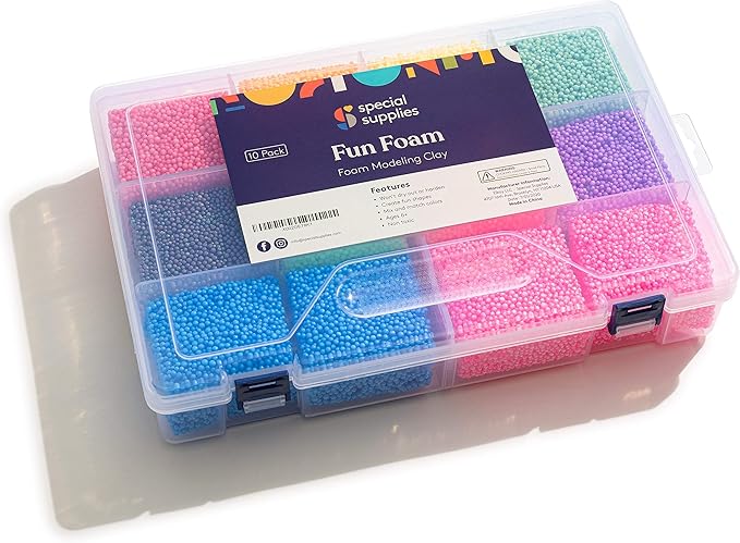 Special Supplies Fun Foam Modeling Foam Beads Play Kit, 12 Blocks Children’s Educational Clay for Arts Crafts Kindergarten, Preschool Kids Toys Develop Creativity, Motor Skills, Reusable Container