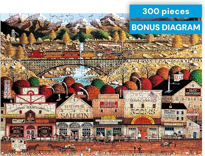 Buffalo Games Oversize Puzzle – Sleepy Town West by Charles Wysocki – 300-Piece Large Jigsaw Puzzle for Adults, Full Color Poster, Made in USA
