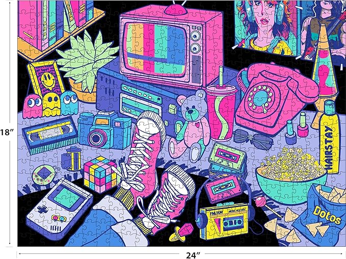 RoseArt - Neon Brights - 1980s - 500 Piece Jigsaw Puzzle, Retro-Inspired, Vibrant Neon Colors, Ages 12 and Up