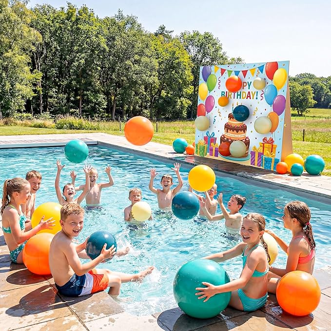 Realspring 24 Pcs Inflatable Beach Balls for Kids Bulk Pastel Solid Color Jumbo Beach Ball Swim Pool Floating Toys Baby Shower Birthday Summer Party Decor(Mainly Green, Yellow, Brown, White,10 Inch)