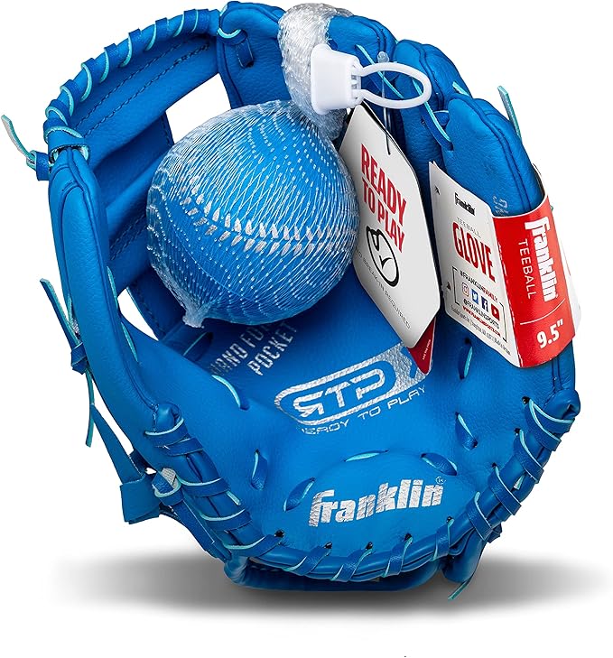 Franklin Sports Kids Baseball Gloves - RTP Youth Teeball Glove + Ball Set - Boys + Girls Teeball Mitt - Kids + Toddlers - 9.5"