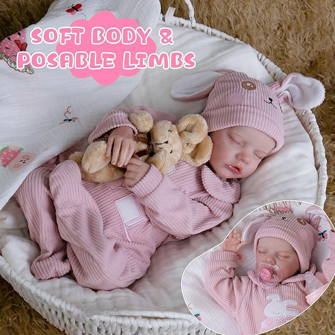 Milidool Lifelike Reborn Baby Dolls- 18-Inch Realistic Poseable Newborn Baby Girl Dolls,Soft Cloth Body Real Life Baby Doll with Gift Box for Kids Age 3 +