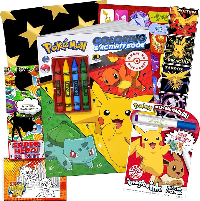 Bendon Pokemon Art Craft Kit - Includes Coloring Book, Stickers, Imagine Ink, Thank You Card, Door Hanger, Gift Bag
