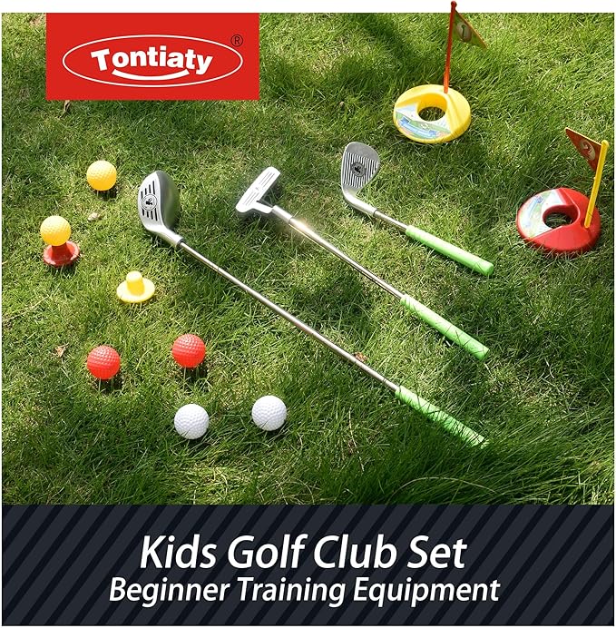 Kids Golf Clubs Set for 3-8 Years Old, Adjustable, Indoor & Outdoor, Includes 3 Clubs, 2 Golf Holes with Flags, 2 Tees, 6 Balls, Sports Toy for Boys Girls Birthday