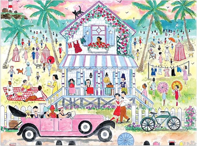 Galison Roaring 20s Beach House – 1000 Piece Michael Storrings Jigsaw Puzzle Featuring Beautiful Artwork of 1920s Inspired Beach House