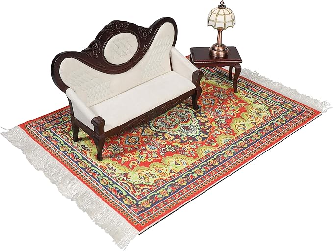 Set of 2 Dollhouse Area Rugs – Miniature Carpet Accessories for Doll Houses, 10 x 7 Inch Rectangular Floor Décor, Oriental Style