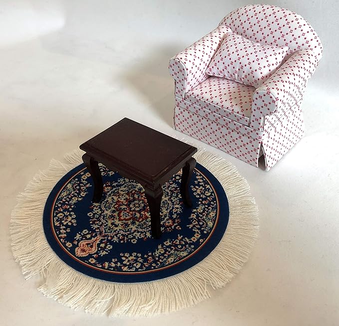 Set of 4 Round Dollhouse Rugs – Miniature Carpet Accessories for Doll Houses, 5 Inch Diameter Floor Décor, Oriental Style