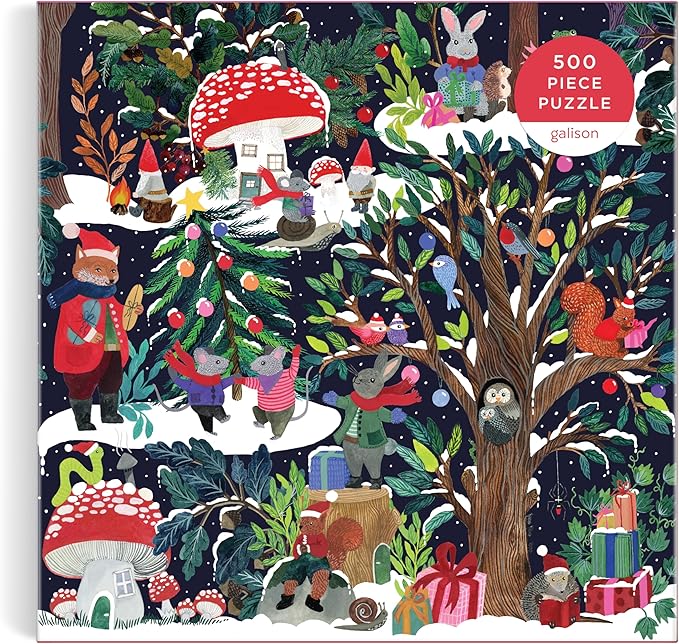 Galison Yuletide Forest – 500 Piece Jigsaw Puzzle Featuring Beautiful Artwork of A Wintery Holiday Wonderland in The Forest