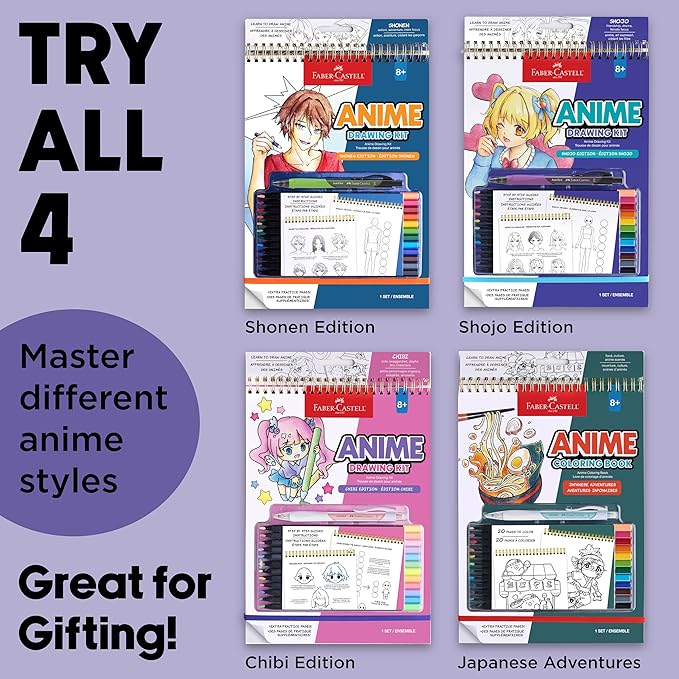 Faber-Castell Anime Drawing Kit: Shojo Edition | Step-by-Step Instruction Book with 20 Practice Pages, Color Pencil Set & Drawing Supplies for Kids, Easter Basket Stuffers (1 Book)