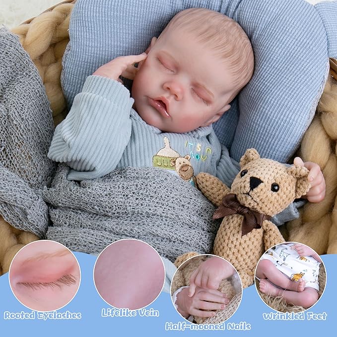 Milidool Realistic Reborn Baby Boy Dolls - Lifelike Newborn Baby Dolls That Looks Real,18 Inch Soft Handmade Real Looking Baby Doll, Real Life Baby Dolls with Gift Box for Kids Age 3+