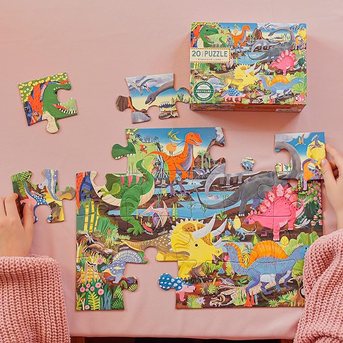 eeBoo 20 Piece Jigsaw Puzzle - Dinosaur Land Children's Puzzle Prehistoric Themed, Large Pieces for Small Hands to Develop Motor Skills