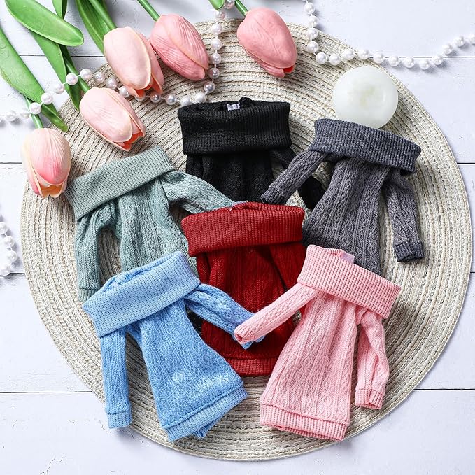 Fourluoo 6 Pcs Winter Doll Clothes 11.8 Inch Fashion Doll Sweater Outfits Sweet Accessories for Xmas Party Birthday Gifts(Green, Black, Red, Blue, Dark Gray, Light Pink)