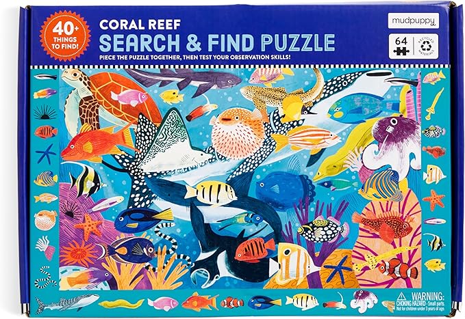 Mudpuppy Coral Reef — 64 Piece Search & Find Puzzle Featuring Diverse Marine Animals and Over 40 Hidden Images to Find for Ages 4+
