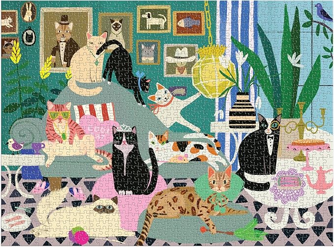 Galison Glamour Cats – 1000 Piece Jigsaw Puzzle Featuring Beautiful Artwork of Fancy Cats in Repose