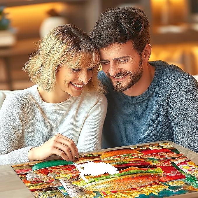 500 Piece Jigsaw Puzzle for Adults, Colorful Fast Food & Unique Cat/Drink Shaped Pieces, Fun Family Activity & Gift Idea for Food Lovers