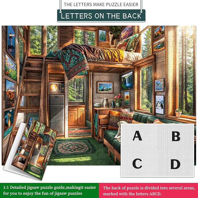 Forest House Puzzles for Adults 1000 Pieces, Letters on Back, Hard Difficult Challenging, Precise Interlocking Pieces, Home Wall Decoration & Ideal Gift