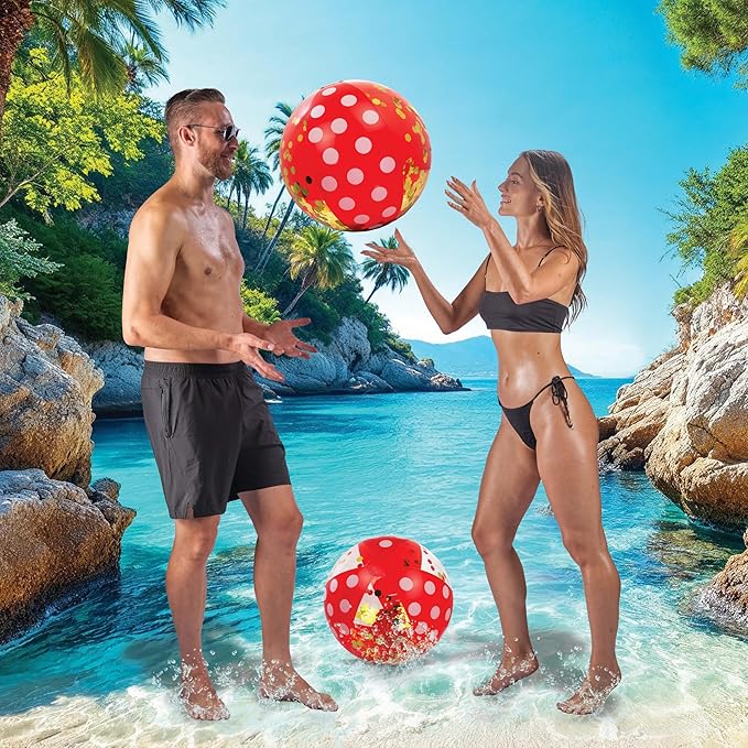 POZA Inflatable Beach Balls - Elegant Glitter Confetti Premium Floaters, Heavy Duty Vinyl Floatation Pool Toys for Pool Beach Party, UV Resistant Pool Décor