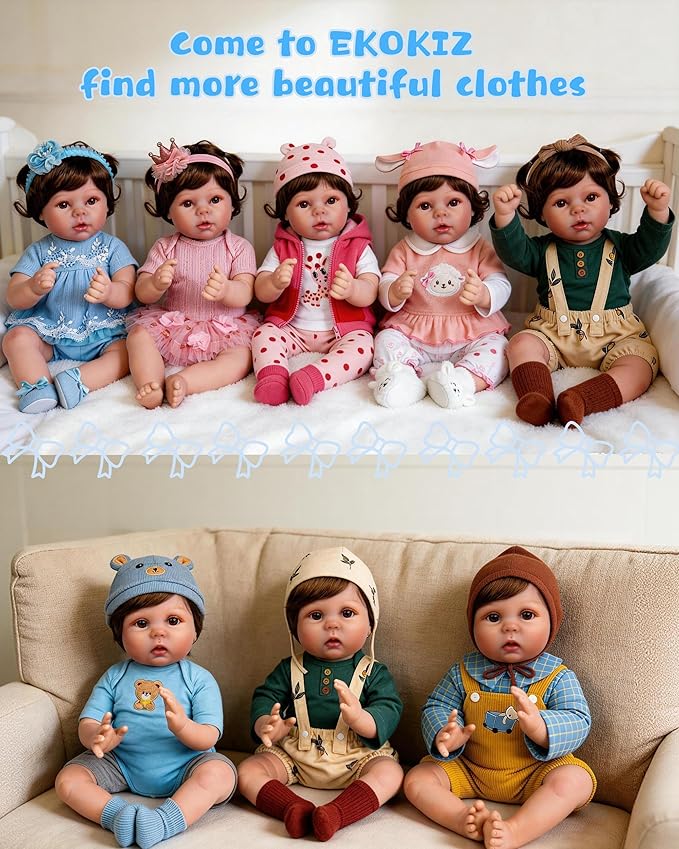 EKOKIZ Reborn Baby Dolls Clothes Girl Blue Baby Doll Clothes 17-20 Inches Doll Outfits and Accessories for Newborn Girl