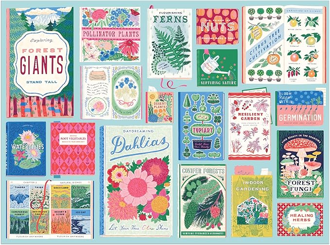Galison Ever Upward Botanist Bookshelf – 1000 Piece Jigsaw Puzzle Featuring Beautiful Artwork of A Floral Planting Themed Books in A Collage