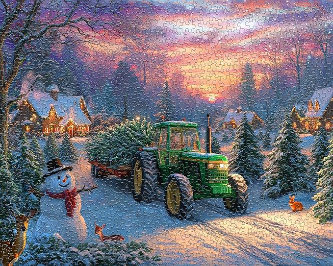 Springbok Bringing Home Christmas 1000 Piece Jigsaw Puzzle for Adults - John Deere Holiday Farm - Unique Cut Pieces - Made in USA