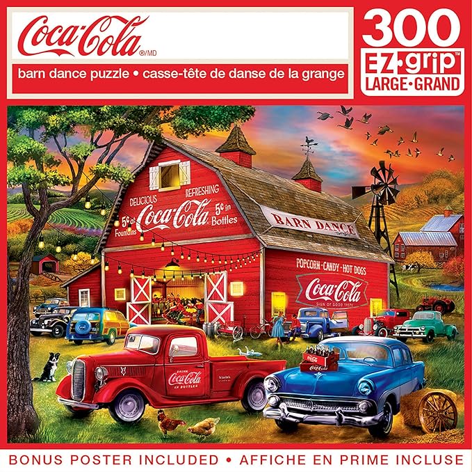 MasterPieces Coca-Cola - Barn Dance 300Pc Ezgrip Puzzle - Jigsaw Puzzle with Vibrant Artwork and Durable Pieces - Fun Family Activity, Brain Challenge, and Educational Entertainment for Kids