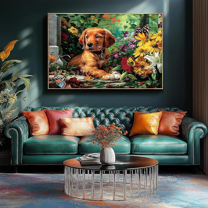 500 Pieces Puzzle for Adults, Puzzles for Adults 500 Pieces, Puppy at Flowered Grave Jigsaw Puzzle, Challenging Perfect for Game Nights, 20.5 X 15 in