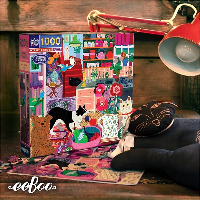 eeBoo 1000 Piece Puzzle - Pets in The Kitchen Jigsaw Puzzle for Adults, Square 23" x 23" Made with Recycled Board & Vegetable-Based Ink