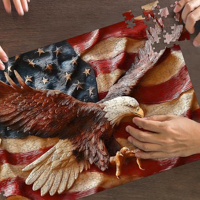 Puzzles for Adults 500 Pieces, Eagles Jigsaw Puzzles - Wings of Liberty, Impossible American Flag Puzzles for Seniors Family, 20.47x14.96 inches, 1:1 Poster, Letter on the Back