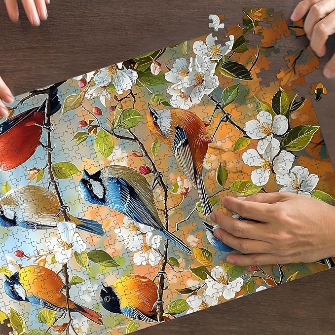Puzzles for Adults 500 Pieces, Bird Jigsaw Puzzles 500 Pieces -Blossoms & Birds, Impossible Flowers Puzzle, Finished Size 20.47 * 14.96”, with 1:1 Poster, Letter on The Back