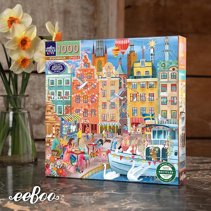 eeBoo 1000 Piece Puzzle - Stockholm Jigsaw Puzzle for Adults, Square 23" x 23" Made with Recycled Board & Vegetable-Based Ink