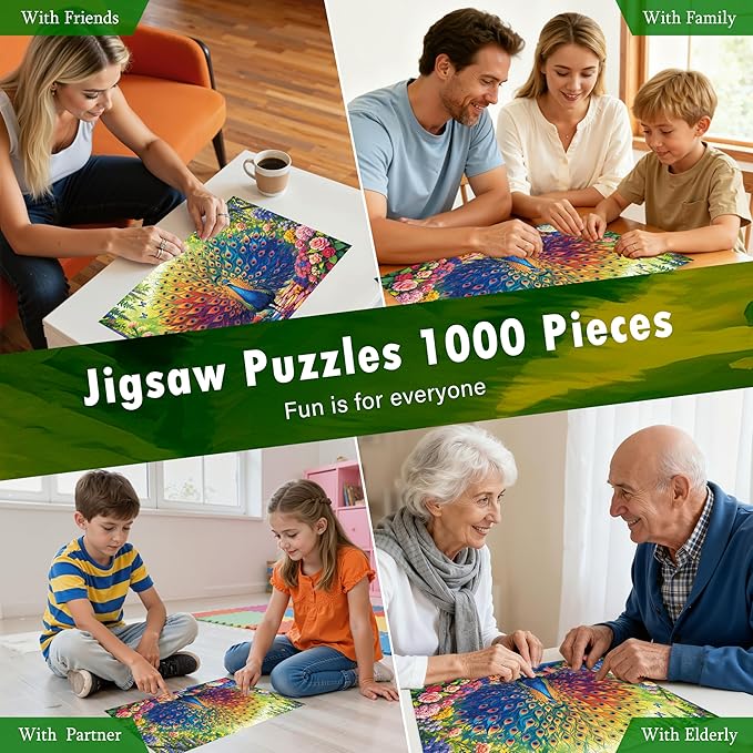 Colorful Peacock Artwork Puzzles for Adults 1000 Pieces, Perfectly Letter on Back No Dust, Rainbow Peacock Artwork Jigsaw Puzzle Animal Lovers, Challenging Puzzle Perfect for Game Nights